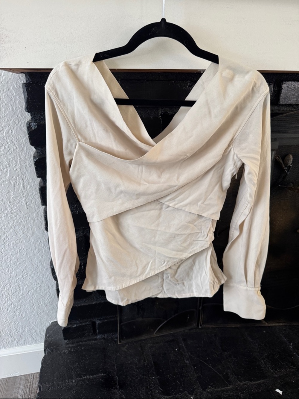 Theory Cream Draped Wrap-Style Long Sleeve Blouse